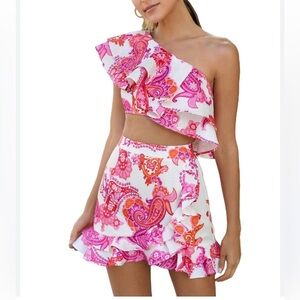 NEW Shein Floral Layered Ruffle Crop Top and Skirt Set